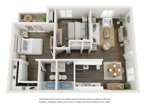 Floor plan for 2 beds, 2 baths, 900 sqft